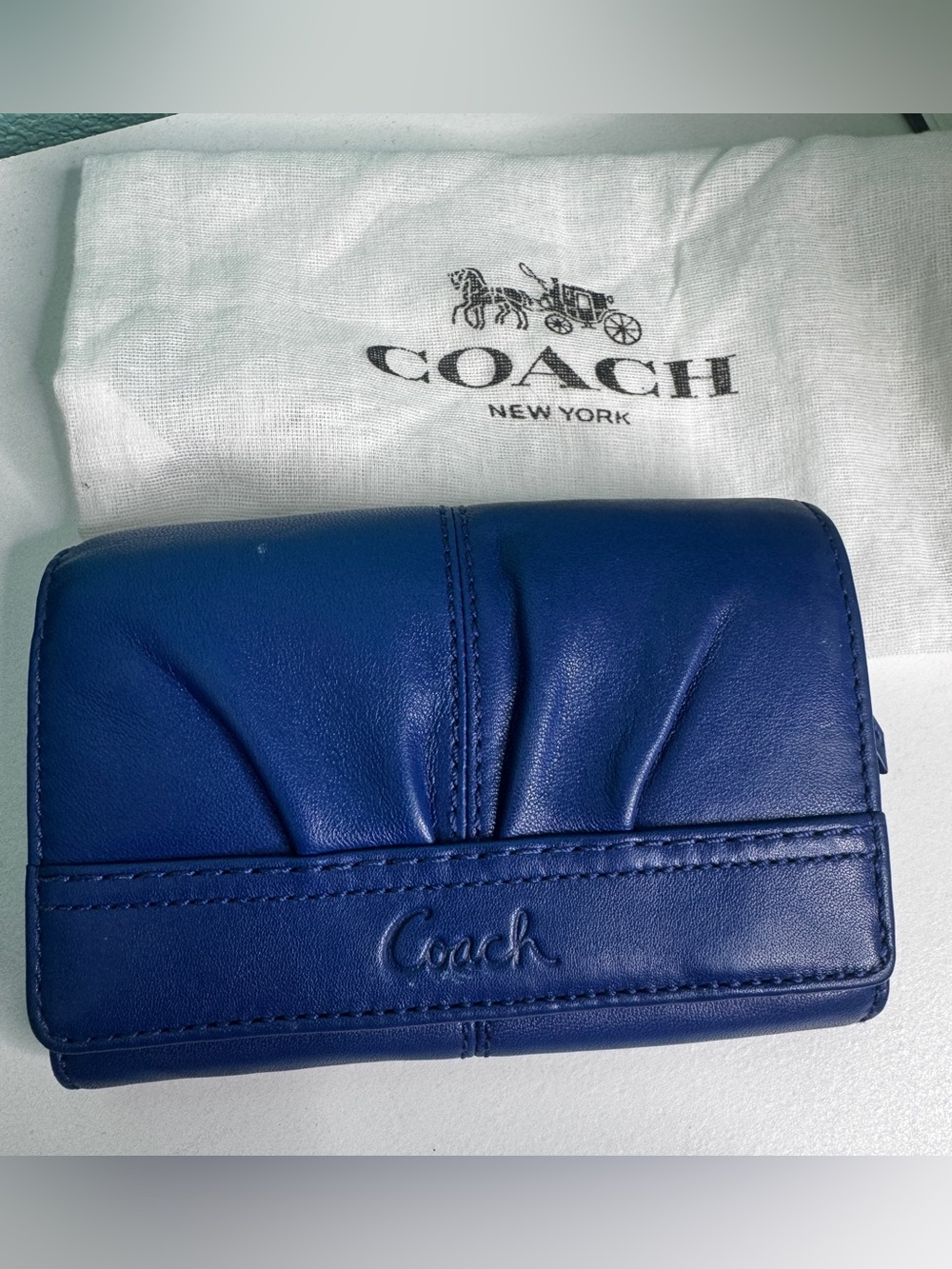 Coach Women's Blue Leather Compact Wallet